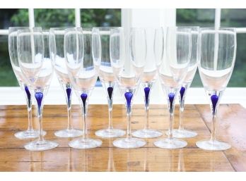 Set Of Ten Blue Stem Crystal White Wine Glasses By Orrefors