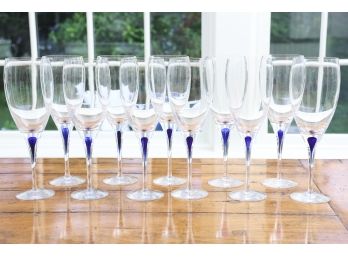 Set Of Eleven Blue Stem Crystal Red Wine Glasses By Orrefors