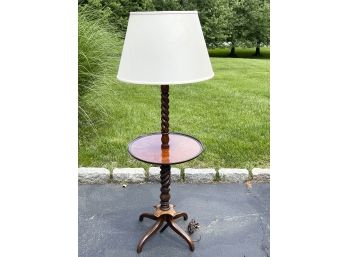 Twisted Mahogany Floor Lamp With Burlwood Tabletop