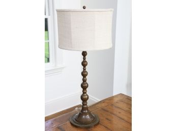 Brass Knobbed Table Lamp With Linen Lampshade