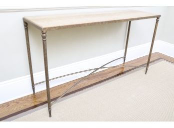Custom Made Console Table With Bronze Finish And Stone Top