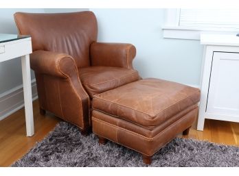 Distressed Leather Armchair With Ottoman