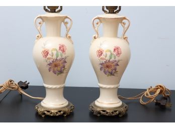 Pair Of Floral Table Lamps ( No Shades)