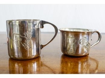 Engraved Silver Asian Mugs (1 Sterling, 1 Plated)