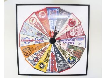 Vintage Pennants Arranged In Pinwheel Design And Framed