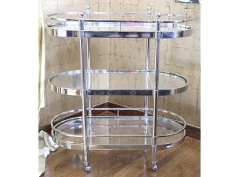 Swaim Server Cart In Polished Stainless With Starphire Glass Paid $7000