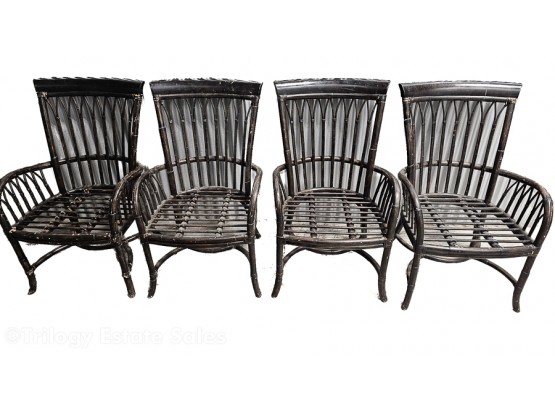 Four Vintage Black Wicker Chairs